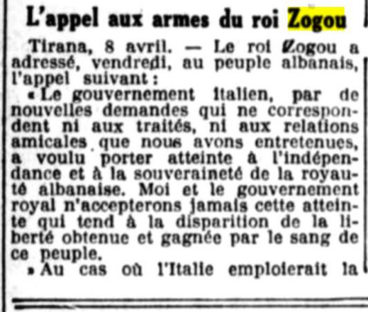 Zbulohet thirrja që Mbreti Zog i drejtoi popullit shqiptar më 7 prill 1939 për të mbrojtur atdheun nga Italia fashiste
